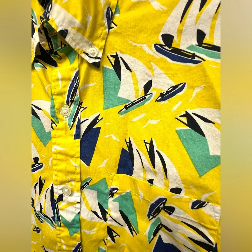 J. Crew Yellow Sailboat‎ Print Shirt- Medium